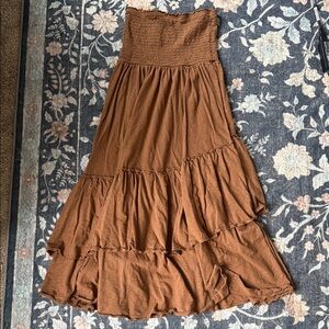 Brown Tiered Midi Dress/Skirt